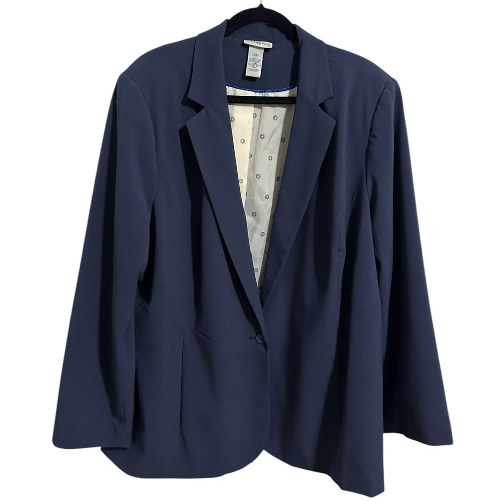 Catherines Blazer Womens 22/24 Right Fit Curvy Blue Button Long Sleeve Career